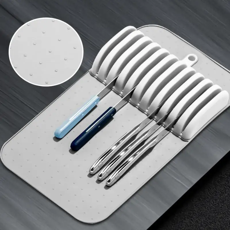 Home Tools Premium Knifes Holder Organization Soft-Grip 5/11 Slots Large Knife Mat Non-Slip Kitchen Drawer Knifes Organization