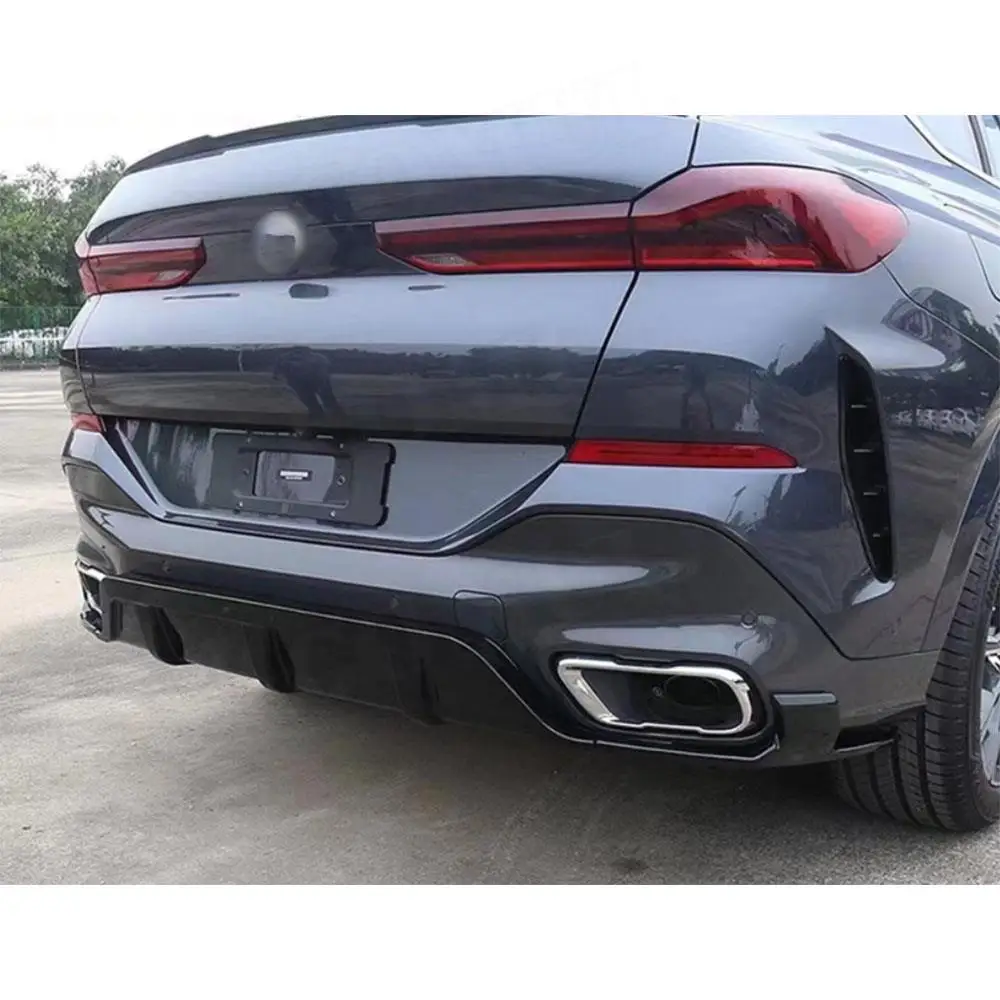 

ABS Carbon Look Задний бампер Диффузор Губа для BMW X6 G06 M Sport 2020-2022 Автомобильный багажник Выхлопной кронштейн Сплиттер Спойлер Глянцевый черный
