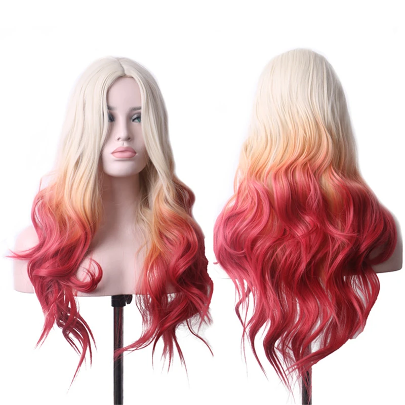 WoodFestival Synthetic Hair Wigs For Women Blonde Ombre Wig Cosplay Long Blue Pink Gray Green Silver Auburn Brown Orange Purple