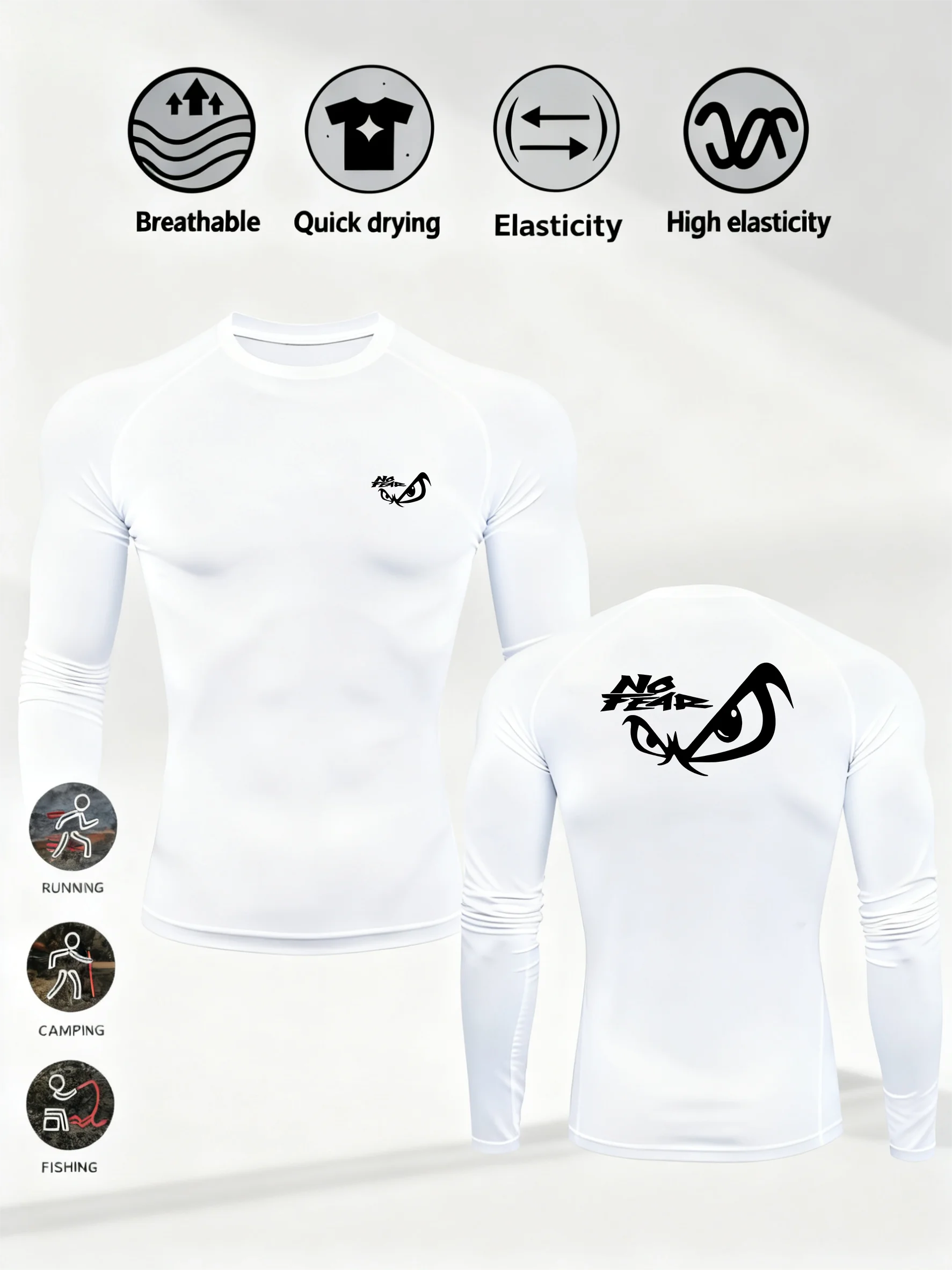 

Men No Fear letter print Compression Running T-Shirt Fitness Tight Long Sleeve Sport T-shirt Training Jogging Shirts Sportswear