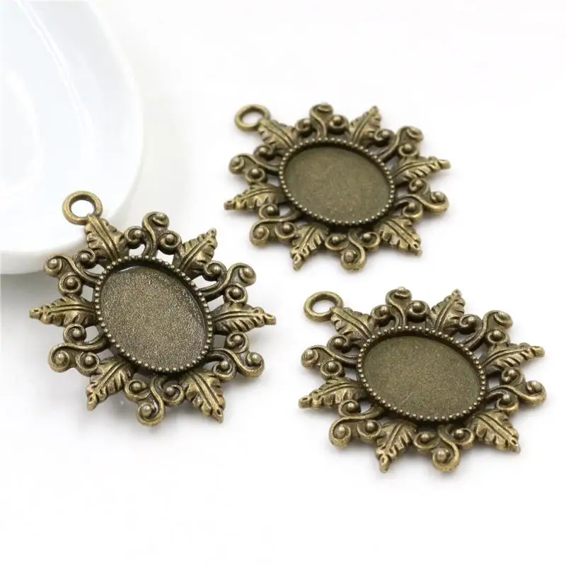 10 Pcs 2 Colors Oval Flower Style Cameo Cabochon Base Setting Jewelry Findings Inner Size 13x18mm