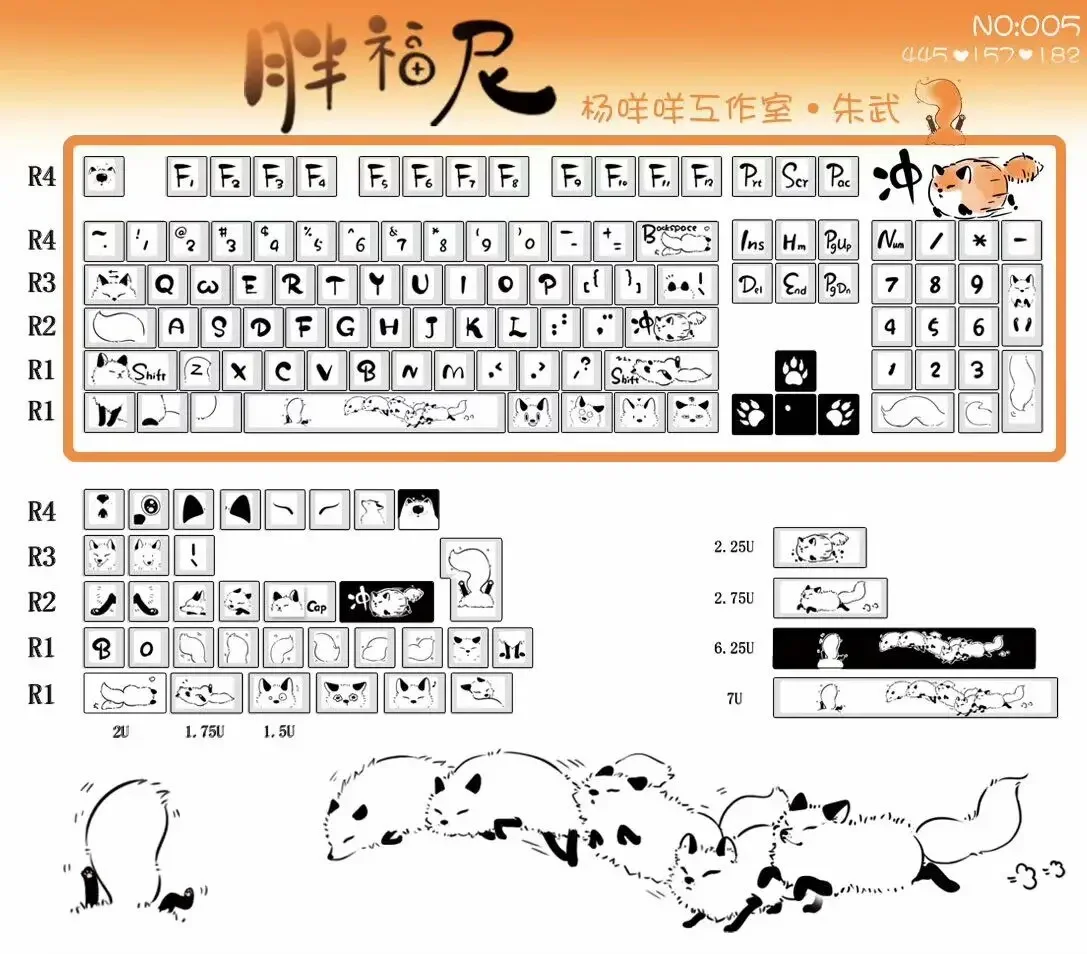 Imagem -02 - Simples Preto e Branco Fox Keycap Sublimação Completa Pbt Keycap Cute Animal Keycaps 137 Chaves Altura Mda