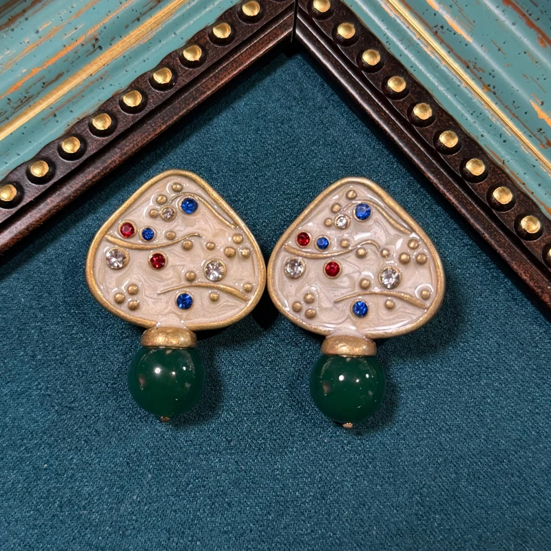 

Vintage White Black Enamel Green Jewelry Glaze Drop Earring For Woman Triangle Pearl Luxury Designers Brand Thanksgiving Wedding