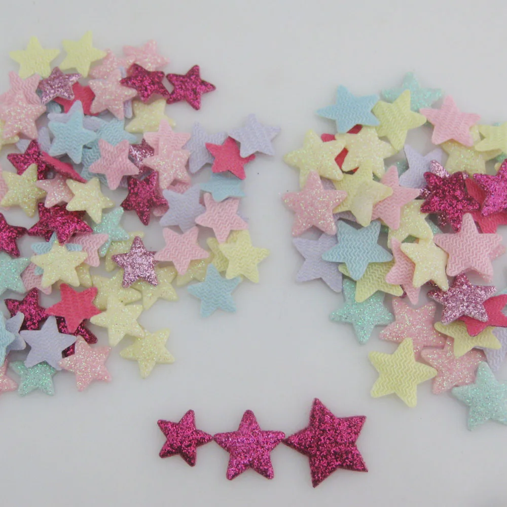 PANNWE 10MM/14MM/18MM Charm Stuff Cloth Glitter Star Appliques 100Pcs Mix Handmade Craft Accessory