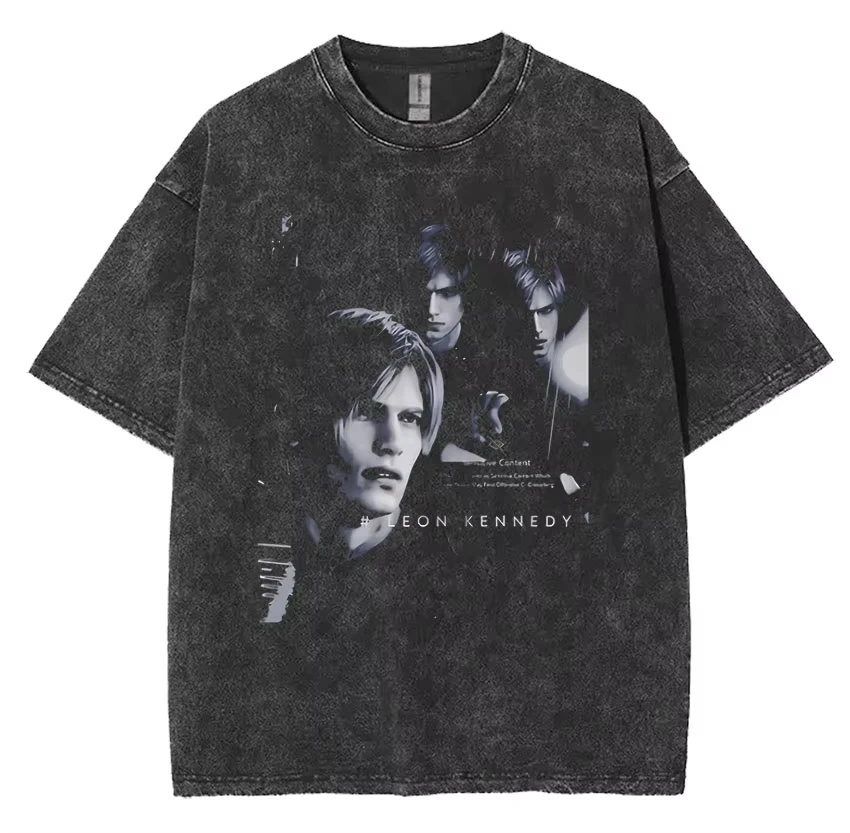 Resident Evil 4 Cosplay Short Sleeve T-Shirt Y2k Men Women Gothic Clothing Tshirt Vintage Washed Leon S Kennedy Graphic T Shirts