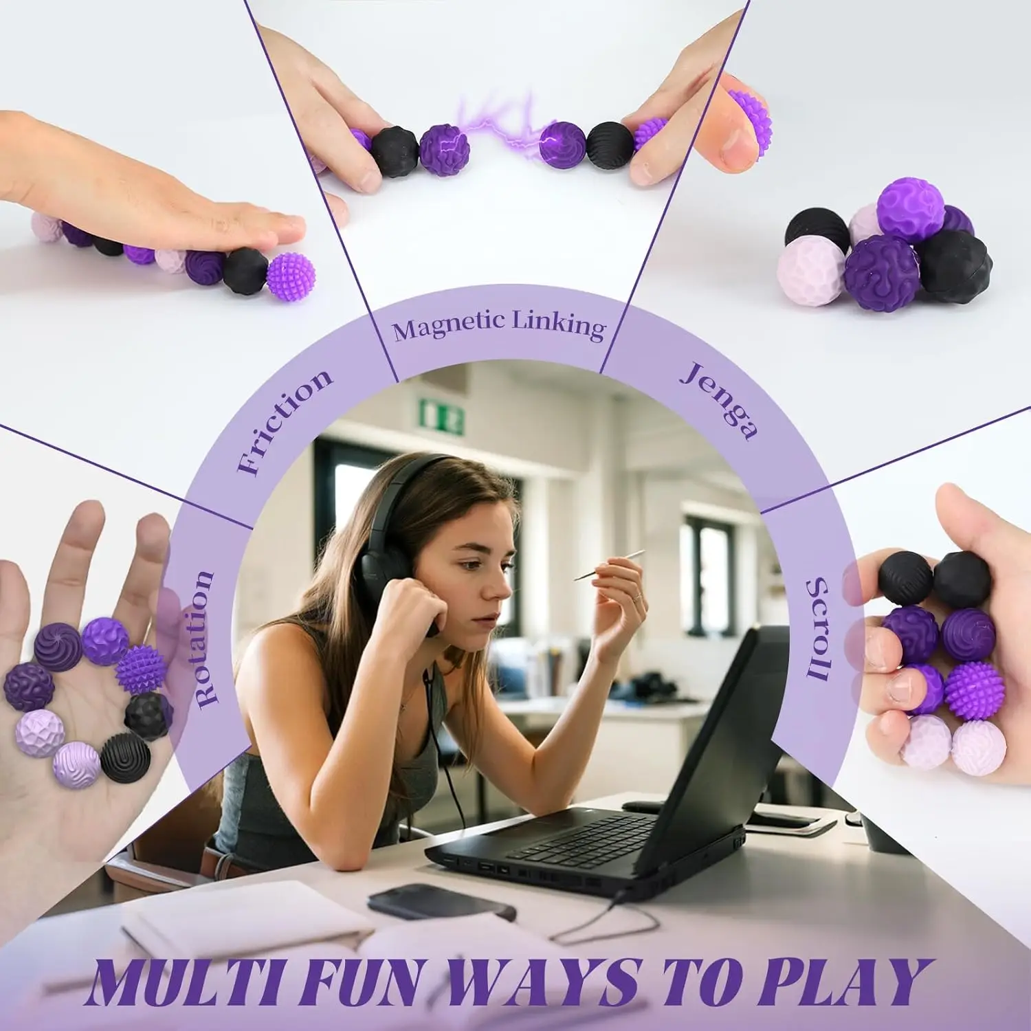 ลูกบอลแม่เหล็กซิลิโคนสำหรับผู้ใหญ่ ของเล่นบนโต๊ะทำงานแบบเงียบ ของเล่นซิลิโคนคลายเครียด ของเล่นเสริมสมาธิ ของขวัญสำหรับเด็ก