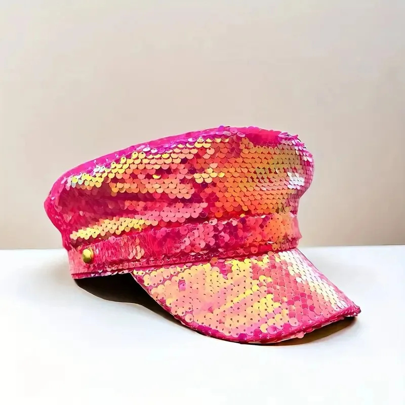 HongLuan Różowy Brokatowy Kapelusz Kostiumowy dla Dorosłych, Czapki Gazeciarza i Berety dla Kobiet, Akcesoria do Cosplay dla Kobiet