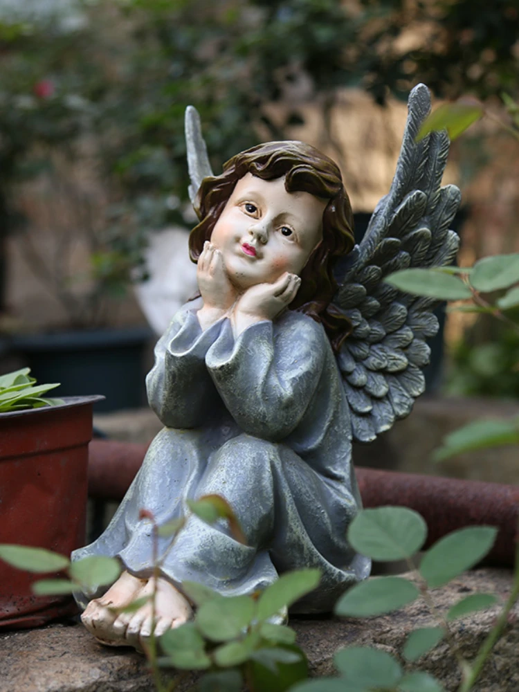 

Country Resin Figure Little Angel Sculptured Ornaments Outdoor Gardening Garden Decoration Courtyard Decoration