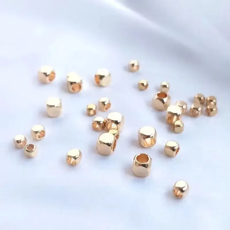 

14K Gold Square Beads Separated by Scattered Beads, Cut Into Corners, Handmade Dice, DIY String Jewelry, Bracelets Accessories