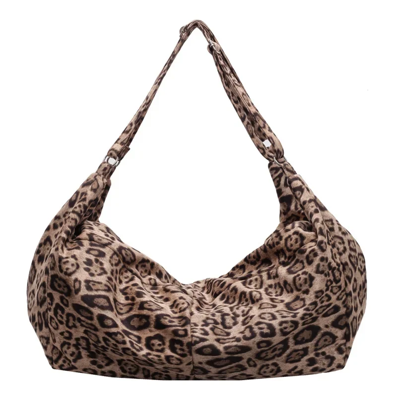 ทุกวันเรียบง่ายและขี้เกียจสไตล์ Retro Leopard พิมพ์ Tote กระเป๋า 2024 ฤดูใบไม้ร่วงและฤดูหนาวใหม่ขนาดใหญ่ความจุไหล่กระเป๋า