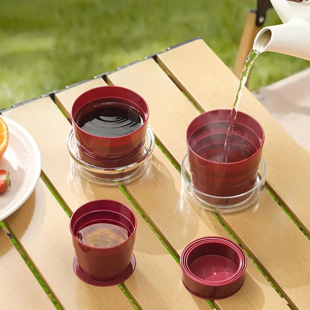 Collapsible 4-in-1 Travel Water Cup Portable Foldable Drinking Cup with Dustproof Lid Stackable for Camping Hiking Picnic