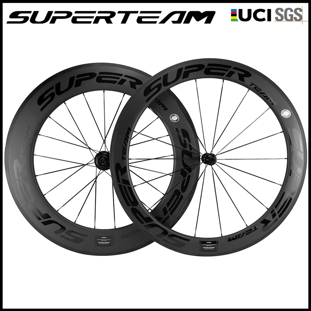 SUPERTEAM Carbon Wheelset Front 60mm Rear 88mm Clincher Tubeless Road Bicycle 700C Carbon Wheels