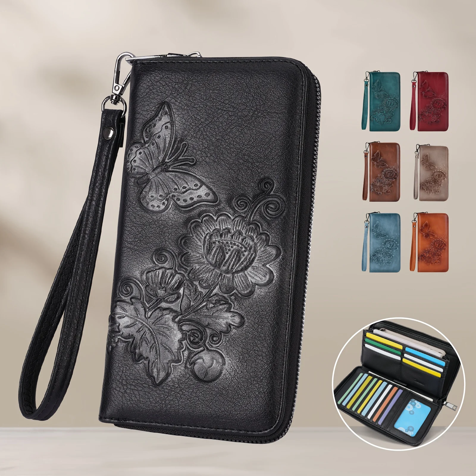 Vintage Women Wallet Vegan With RFID Blocking Zipper Card Holder Designer Ladies Clutch With ID Window Wallets Mother'S Day Gift