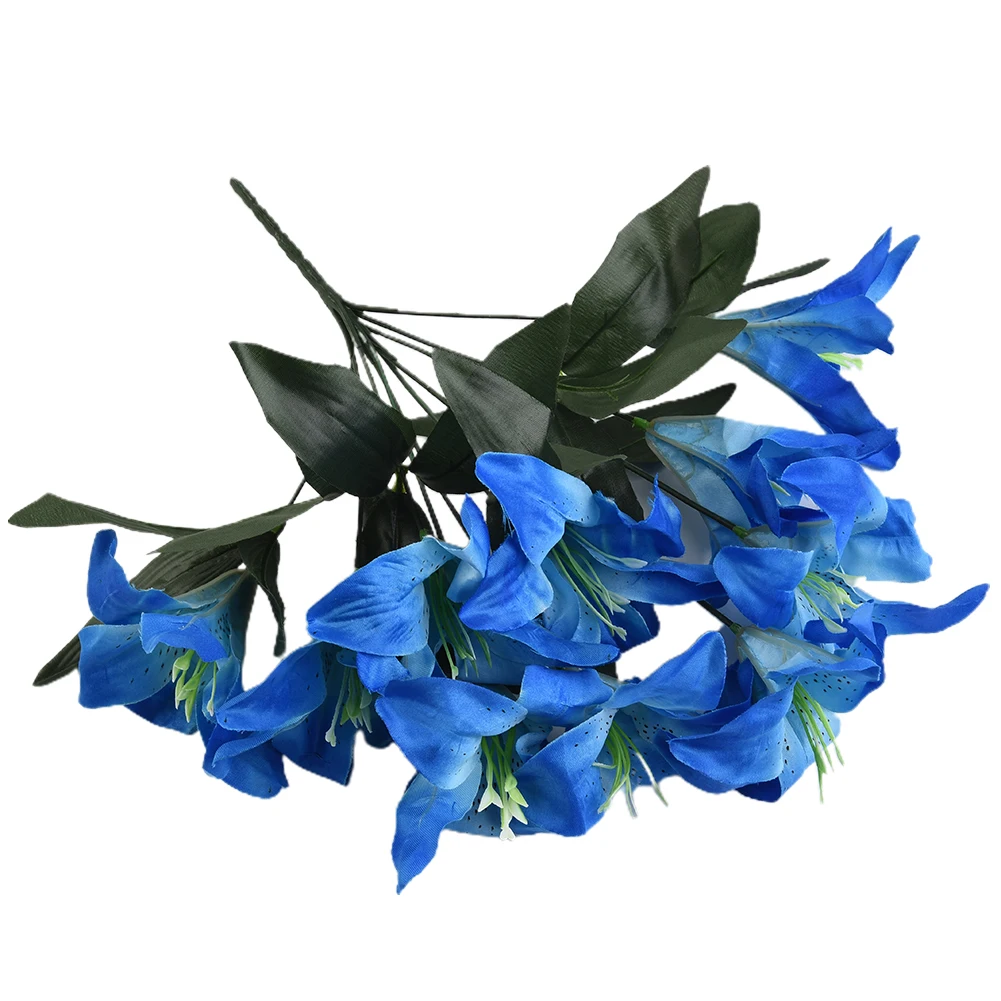 Lily Artificial Flower Bouquet Decor Fake Floral 10 Heads 5 Colours Beautiful Lillies Silk + Plastic Spray Bunch