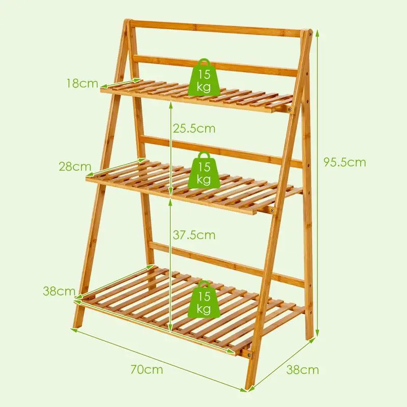 

3-Tier Bamboo Foldable Plant Stand with Display Shelf Rack-Natural