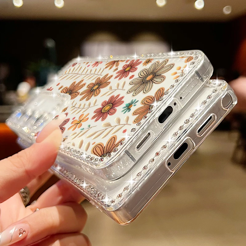 Watercolor Flower Diamond Case For Samsung Galaxy S25 Ultra S24 S23 S22 S21 FE A15 A16 A26 A35 A36 A54 A55 A56 5G S25 Edge Capa