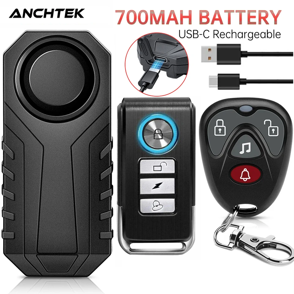 Anchtek-Alarme antivol pour moto, chargeur USB, étanche, capteur de vibration sans fil, système d\'iode, moto, voiture