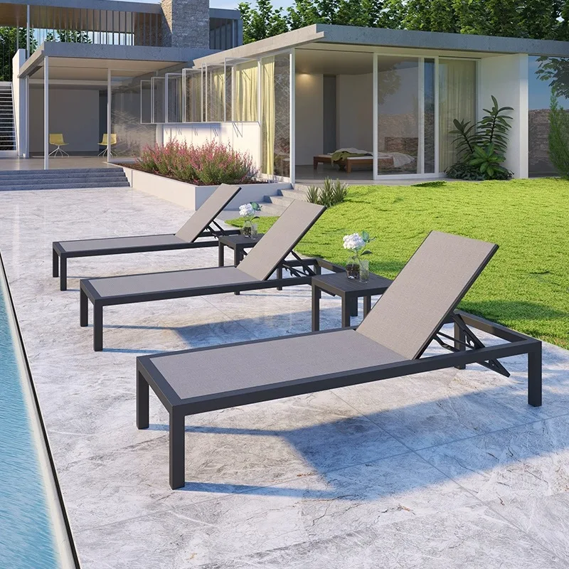 Aluminum Frame Outside Hotel Rope  Villa Terrace Outdoor Foldable Terrace Sunbathing Pool Garden sun Lounger Chair Sunbed