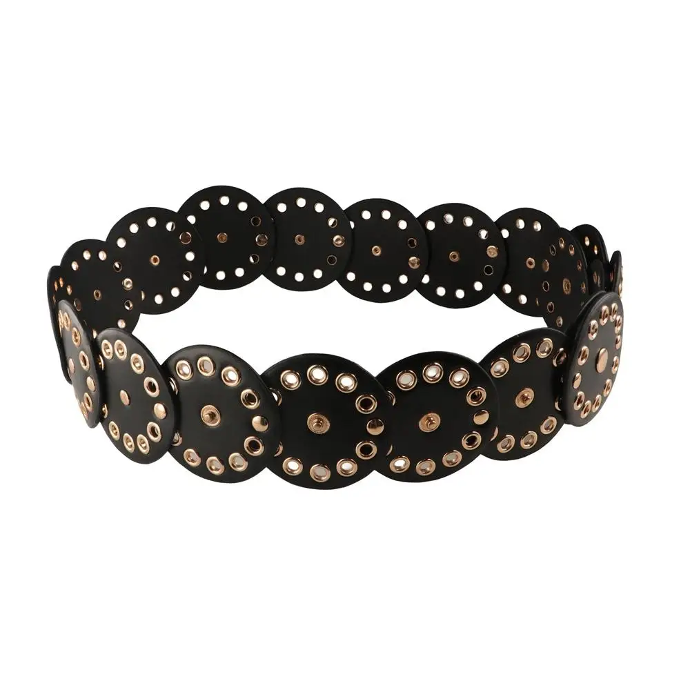 

Vintage Alloy Disc PU Hollow Belt Retro Y2k Rivet Wide Belt Jeans Decor Strap Buckle Concho Waistband Gift