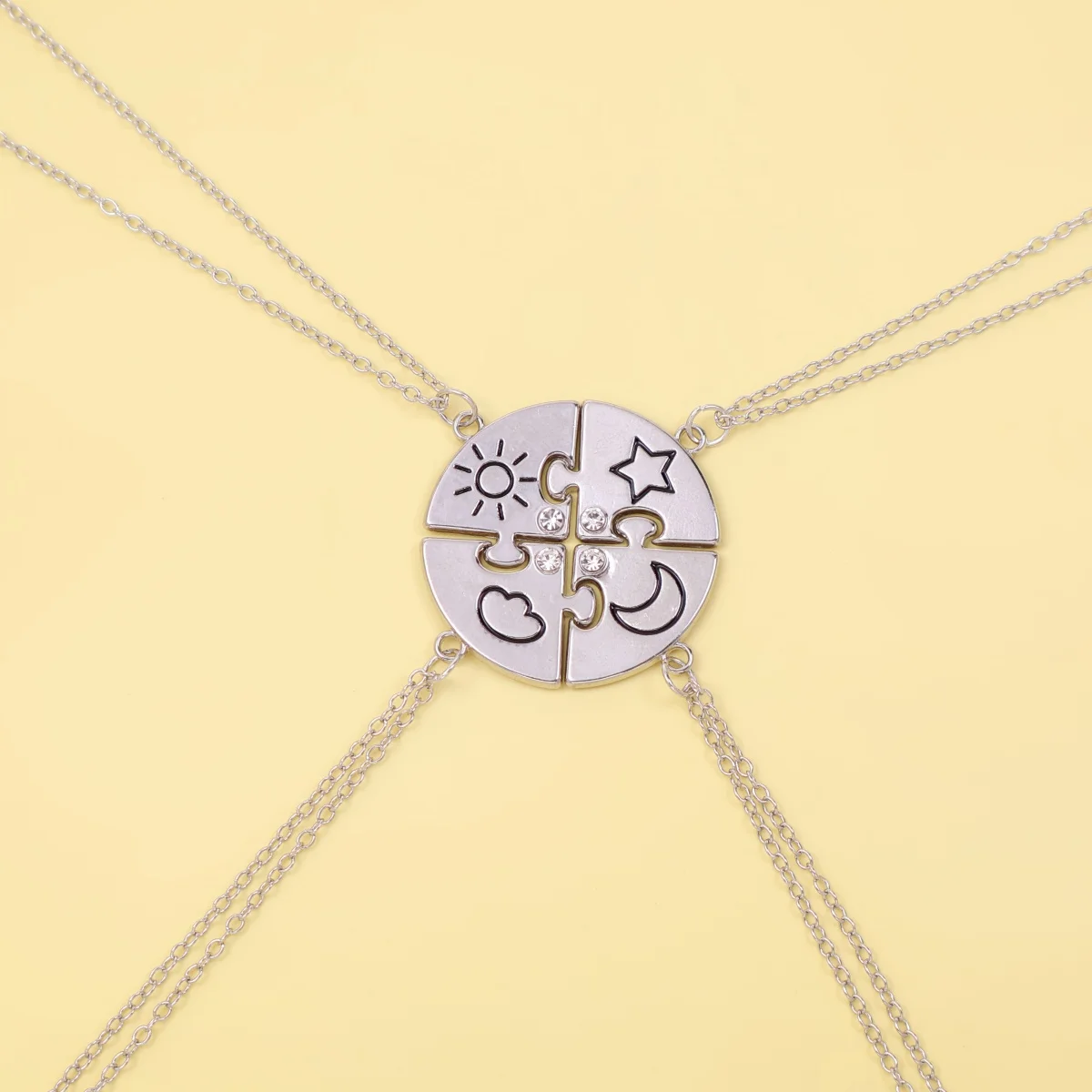 4 قطع BFF لغز قلادة لطيف ملون نجمة القمر الشمس القلب قلادة متعددة الطبقات سلسلة الصداقة مجوهرات هدية