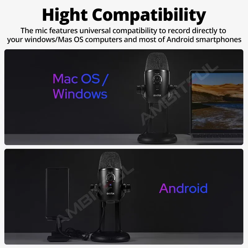 Godox UMic82 USB-Kondensatormikrofon mit bidirektionalem, omnidirektionalem Nierencharakteristik mit mehreren Mustern