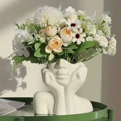 Female Head Vase, Resin Modern Vase for Garden Home Living Room Decoration, Tabletop Art Statue, Halloween Christmas Decoration