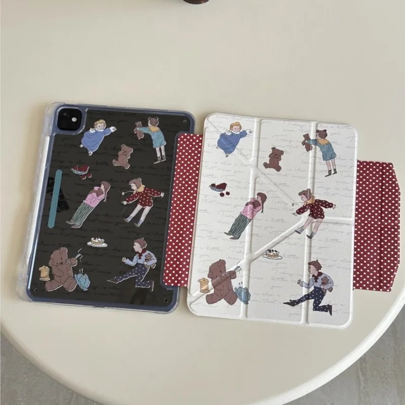 

Retro Cartoon Back Tablet Cover for iPad Air 3 Air(2019) Pro 10.5in Air 4/5 10th Gen 10.9in 11th A16 11in Tri-fold Stand Case