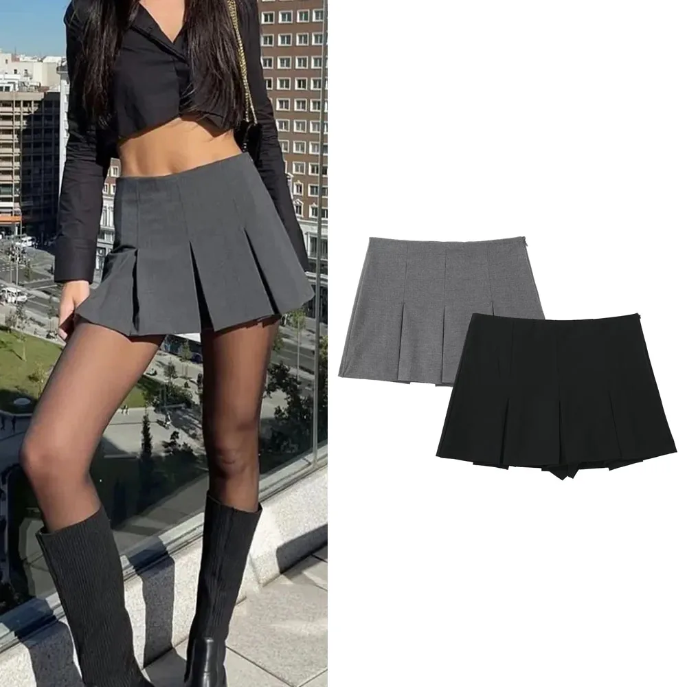 Shorts de cintura alta feminino, saia plissada, mini shorts casuais, bermuda listrada, moda mulher