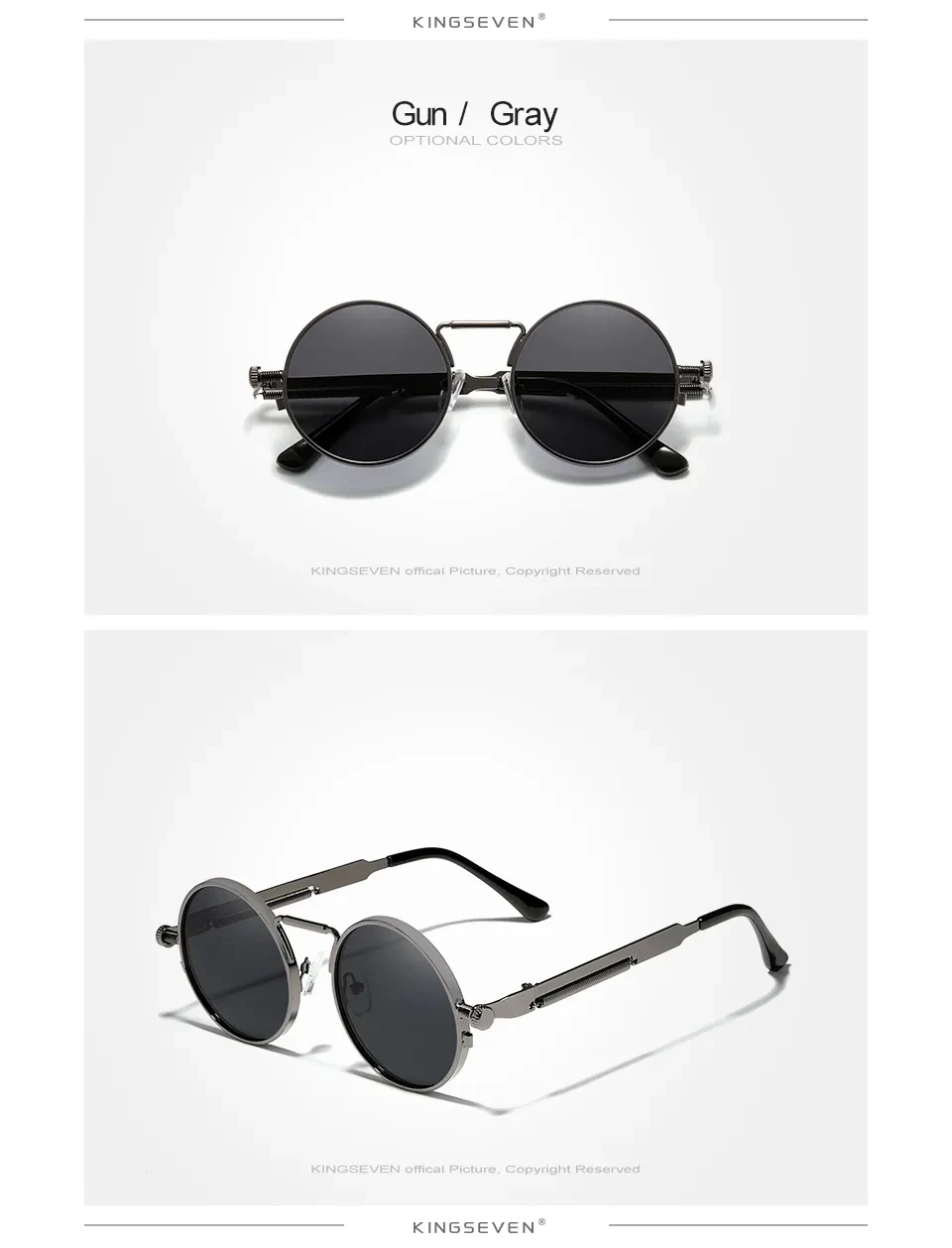 KINGSEVEN Gothic Steampunk Sonnenbrille Polarisierte Hohe Qualität Männer Marke Designer Vintage Runde Edelstahl Rahmen Brillen – Detail 4