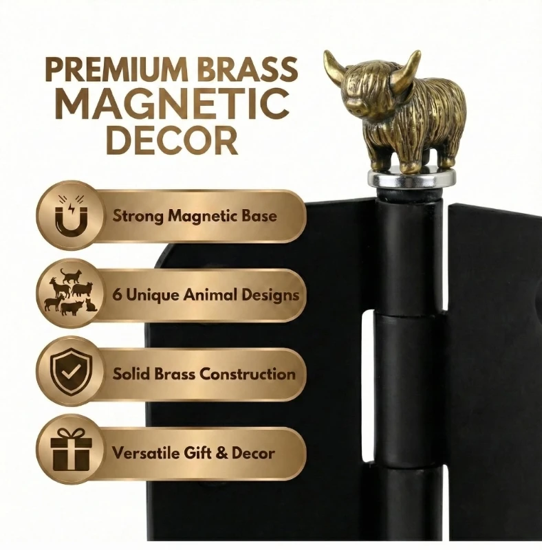 Pack of 6 Brasses Animal Hinge Toppers Decorations Handcrafted Miniature Sculptures Door Hinge Head for Home Bookshelf D