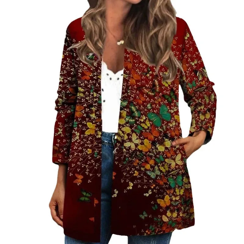 Outono inverno retro étnico floral impresso casaco moda feminina cardigan jaqueta de manga comprida feminina solta streetwear jaqueta topos