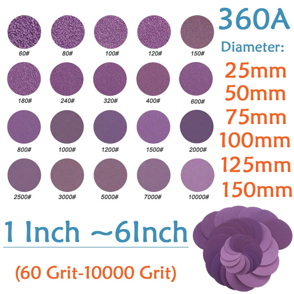 

1/2/3/4/5/6 Inch 25-150mm Sanding Disc Wet Dry 60-10000 Grit Sandpaper Hook Loop Aluminum Oxide Sandpaper For Grinding Polishing