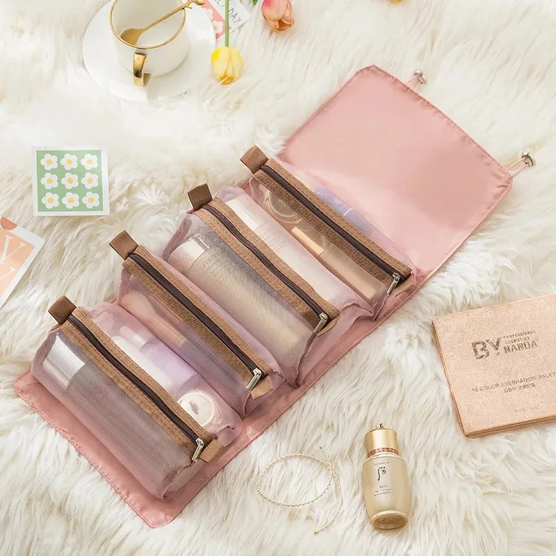 4-in-1-Make-up-Taschen, abnehmbare Kosmetiktasche, tragbar, große Kapazität, tragbar, faltbar, für Reisen, Kosmetika, Aufbewahrung, Kulturbeutel – Detail 5