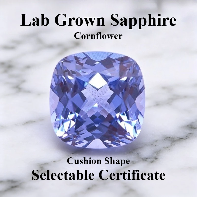 Lab Grown Sapphire Cornflower Colour Cushion Cut Charms Gemstone for DIY Ring Necklace Earrings Making Selectable Certificate