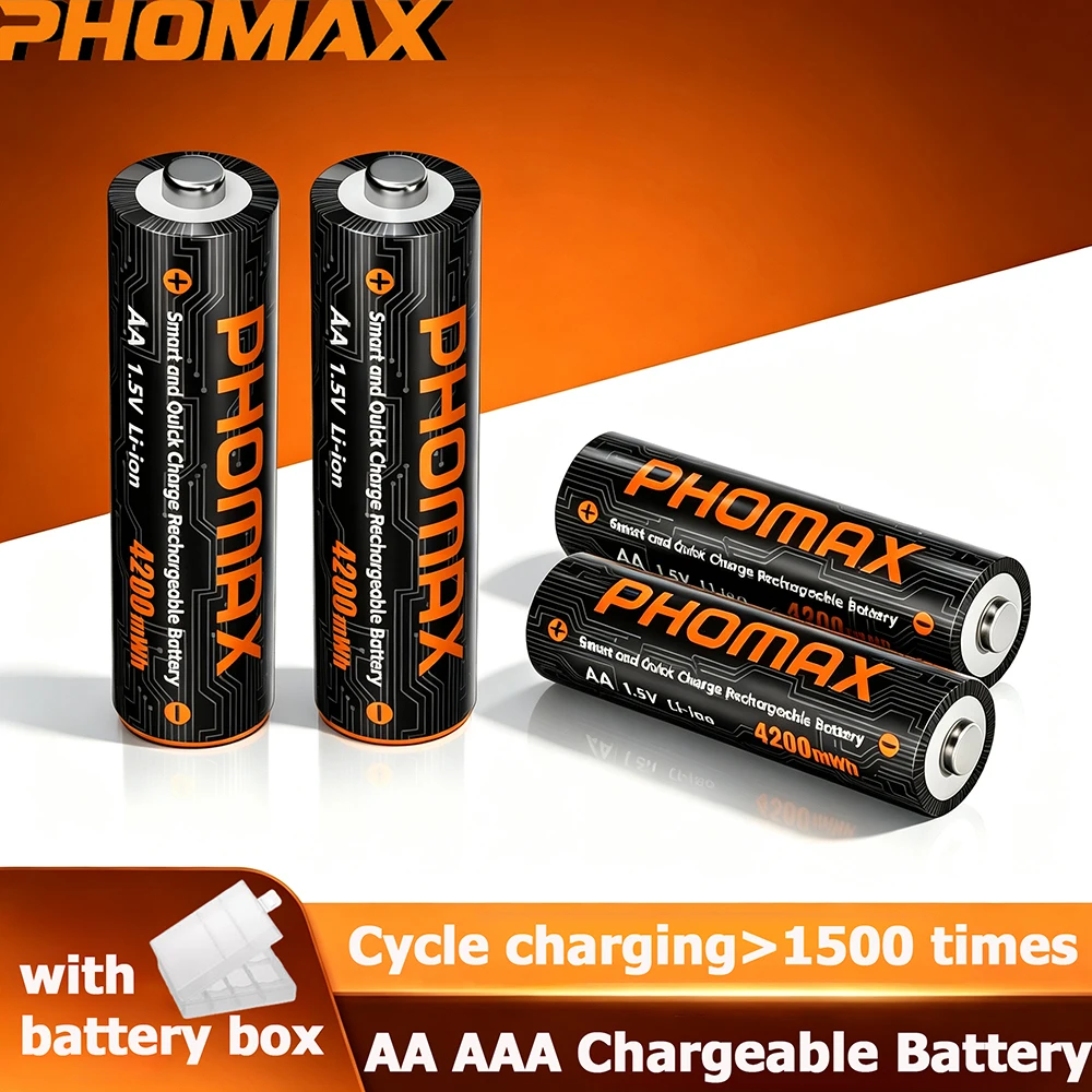 PHOMAX 1.5V Li-ion AA/AAA 4200mWh 1110mWh AA AAA Lithium Rechargeable Batteries For Shaver Flashlight Camera Pre-charged Battery