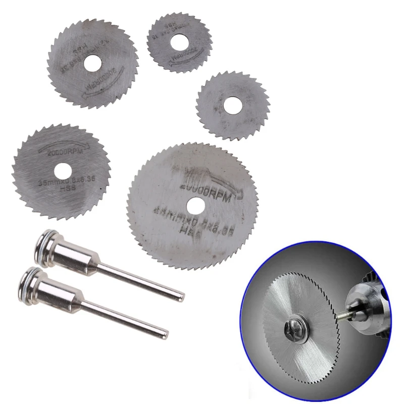 A2UD 7Pcs HSS Circular  Cutting  Blade Disc Mandrels fr Rotary Tool New