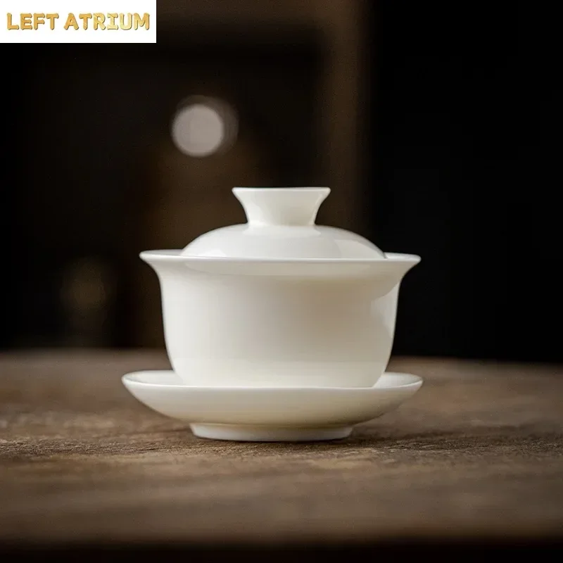 Dehua White Porcelain Handmade Jade Porcelain Cover Bowl Household Not Hot Tea Bowl Teacup Tea Maker Gaiwan Kung Fu TeaSet Gifts