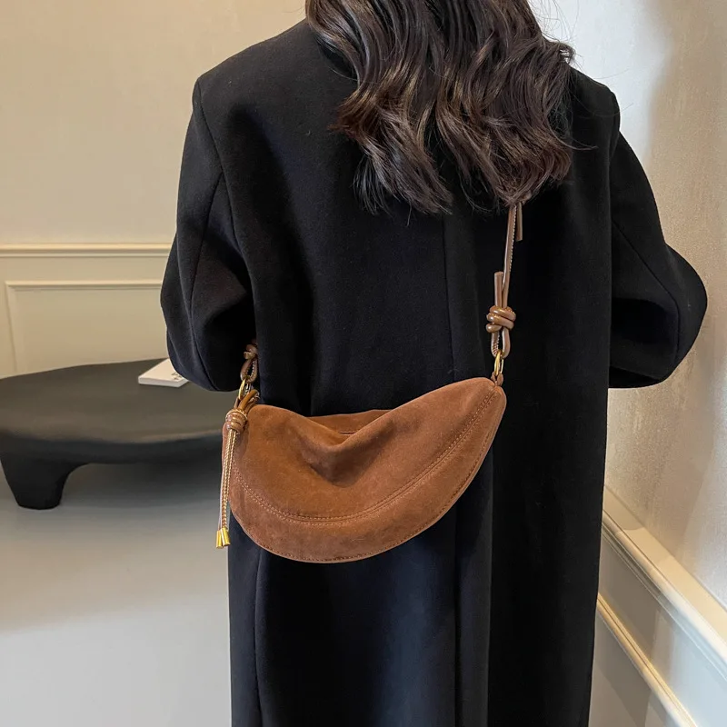 

2025 Hot Sale Single Crossbody Bags Underarm Dumpling Sweet Bags Faux Suede Super Popular Niche Suede Shoulder Bag for Women