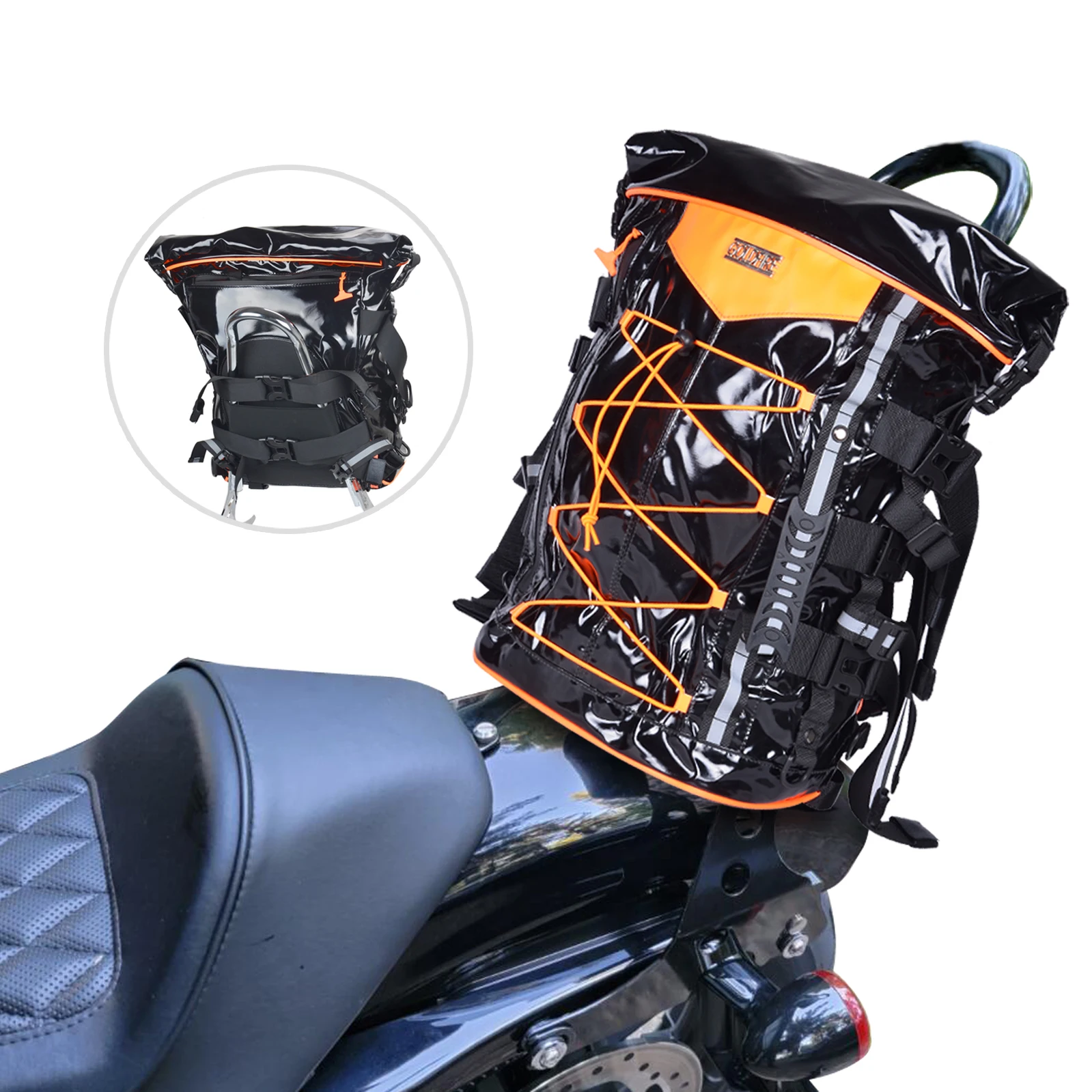 

Expandable Motorcycle Travel Luggage Sissy Bar Bag Weather Resistant Tail Bags Reflective Tail Duffle Bag Saddle Outdoor Bag