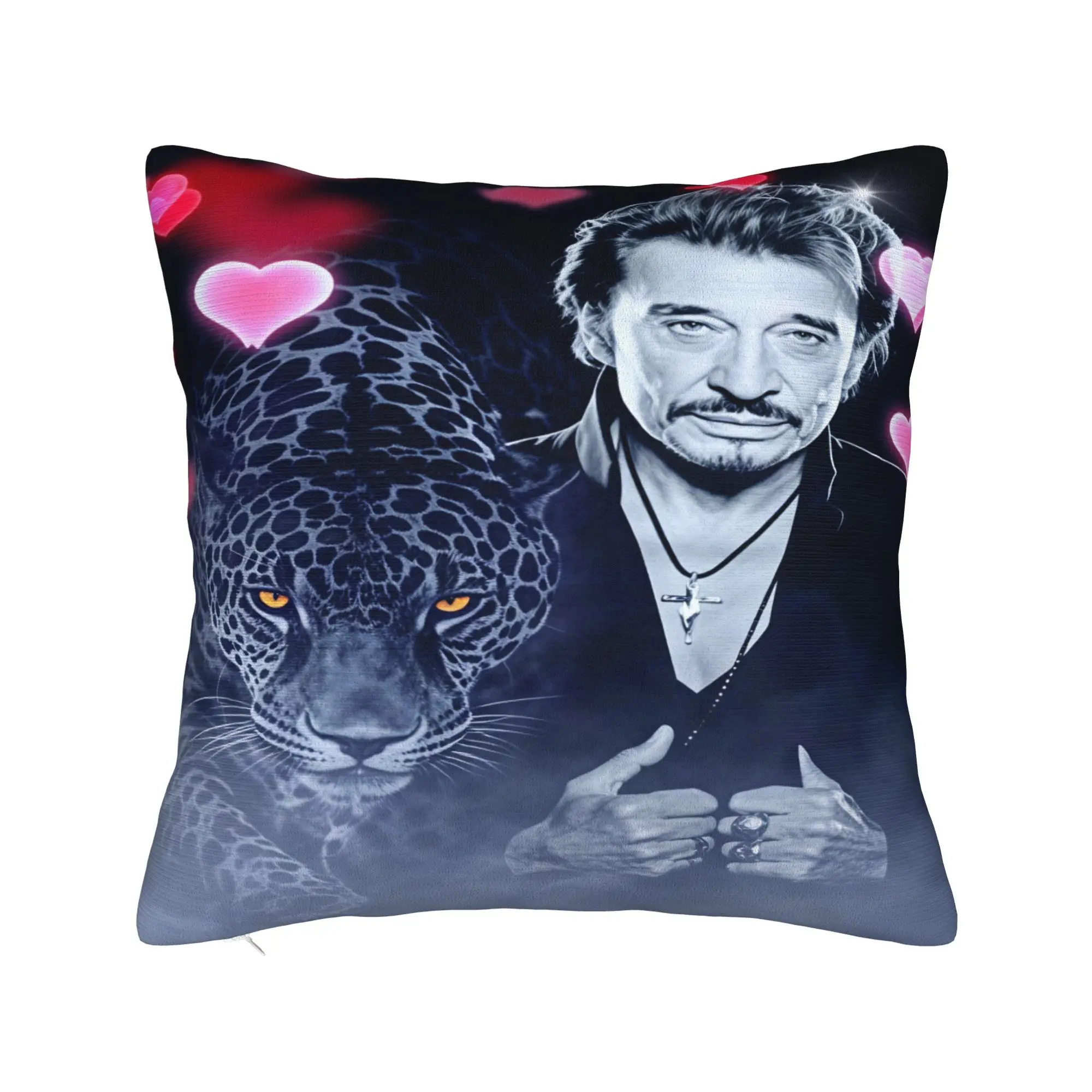 Rock Star Johnny Hallyday Print Pillow Cover  Novelty Pillow Case For Living Room Chair Comfy Pillowcases Gift Idea