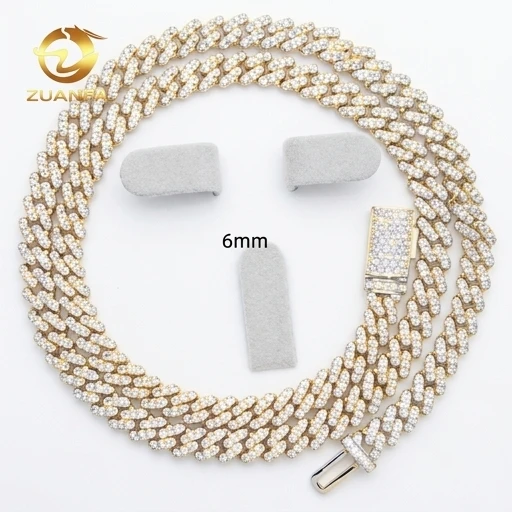 

Extra Long 6mm Moissanite Cuban Link Chain Necklace 925 Silver, Pass Diamond