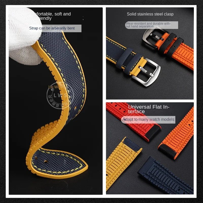 Quality rubber strap bracelet for Portugieser Pilots Mark 18 Portofino watch band Nylon pattern 20mm 21mm 22mm strap men For IWC