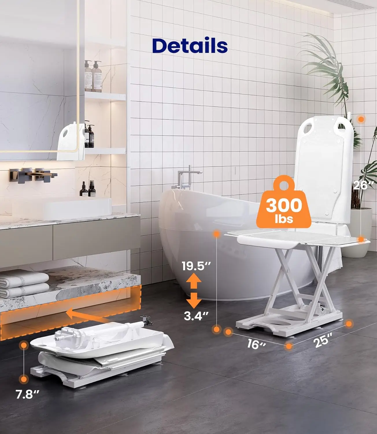 Chaise élévatrice de bain électrique, capacité de poids de 300lb, blanc, élévateur pour Elmain, se lever du sol