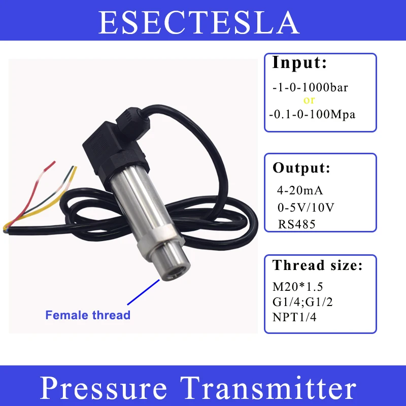 Pressure transmitter -1 to 1bar 4 to 20mA 0-5V output G1/4 female connector 24VDC power supply Pressure Transducers