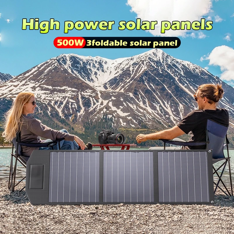 500W Solar Panel Portable Foldable High-power 3 Fold 12-24v Solar Cell Convenient for Carrying Suitable Outdoor Hiking Camping