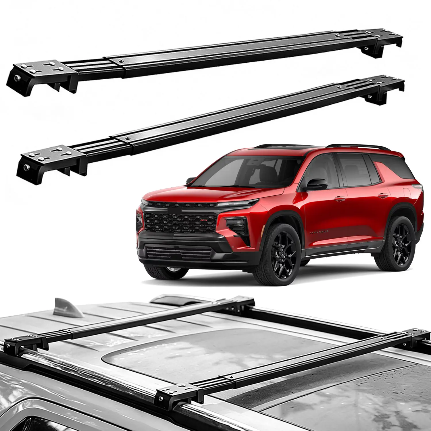 Fits 2024-2026 Chevrolet Traverse Roof Rack Cross Bars, Silent Telescopic, Heavy Duty Carrier, Anti-Theft Lock, Easy Install