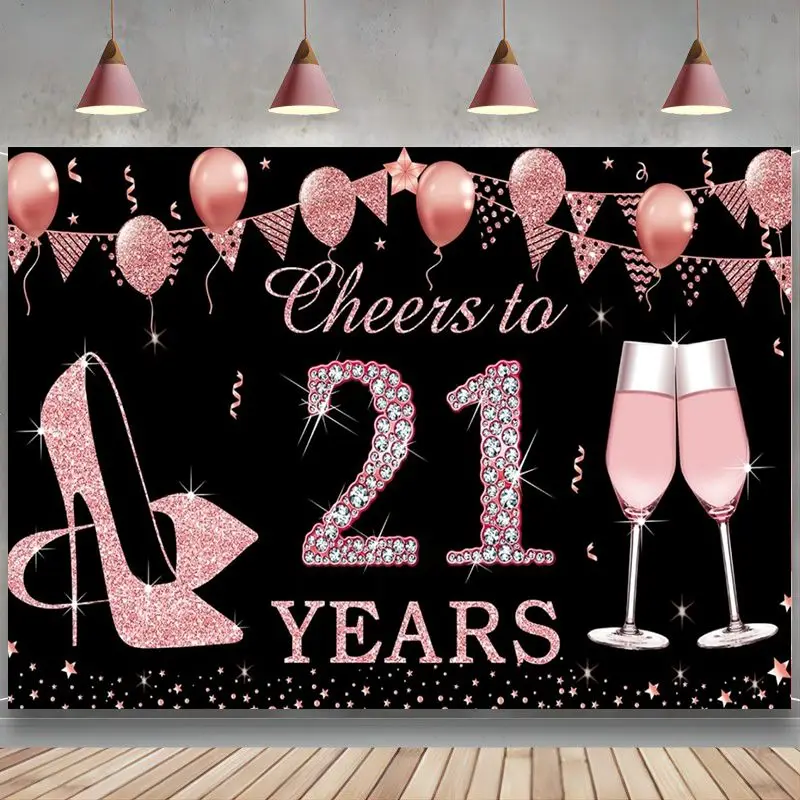 21st Birthday Decorations Cheers to 21 Years Banner Rose Gold 21 Year Old Backdrop for Her 21 Birthday Party Supplies