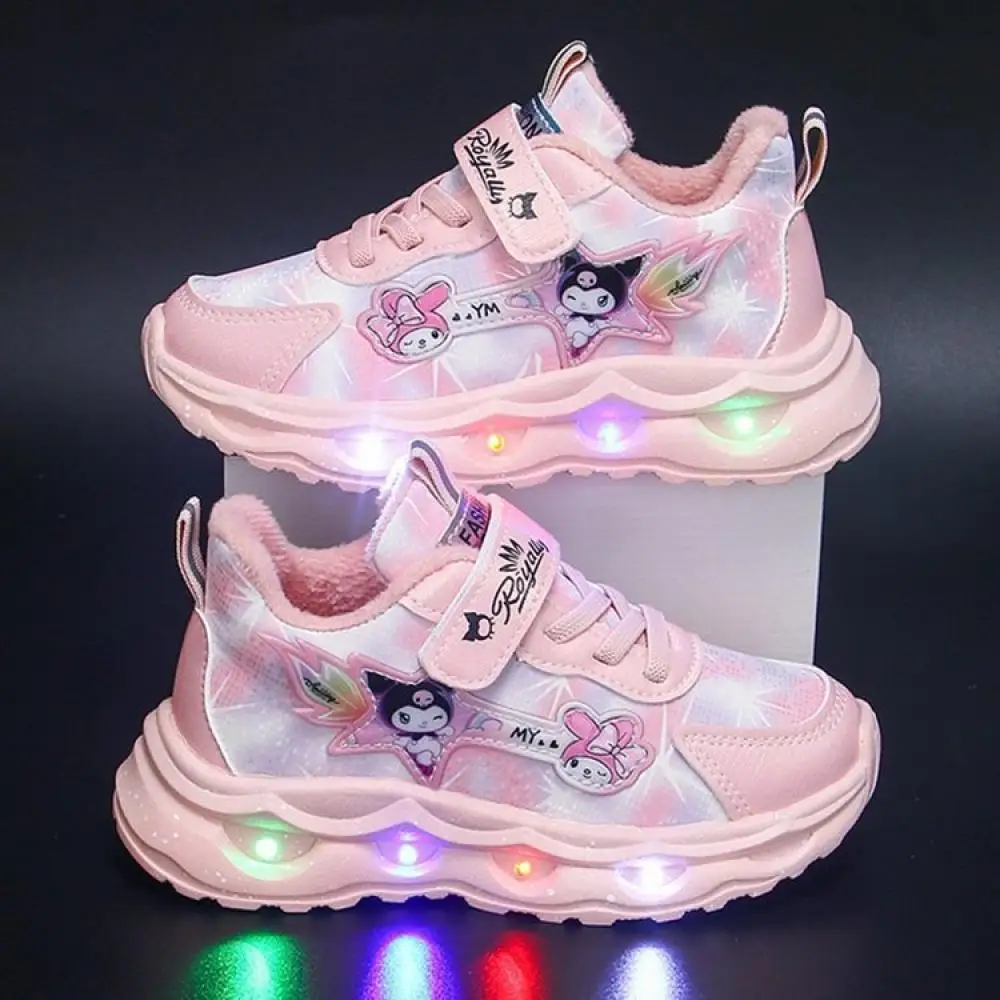 Kuromi My Melody Girls Led Light Sneakers Sanrio Kawaii Anime Cartoon Children Lightweight Casual Shoes Kids Outdoor Sports Shoe