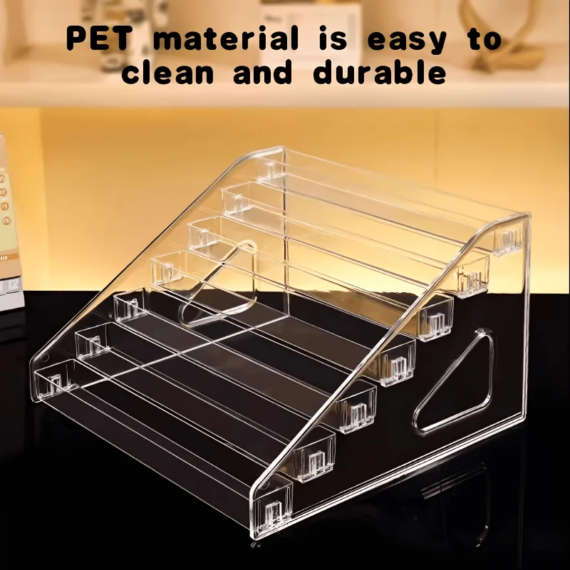 Transparent Modern Multi-Tier Display Stand with Layered Shelves - PET Desktop Organizer Suitable for Figures, Badges, Makeup