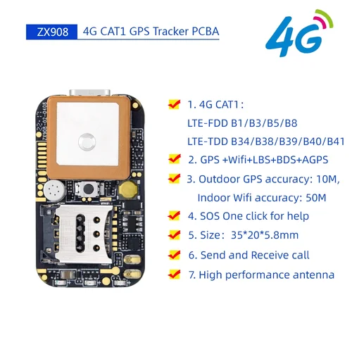 Imagen 2 del producto El más pequeño al mundo LTE CAT-1 4G GPS Chip de seguimiento ZX908 GPS Tracker módulo PCB para desarrollar Mini 4G GPS Trackers